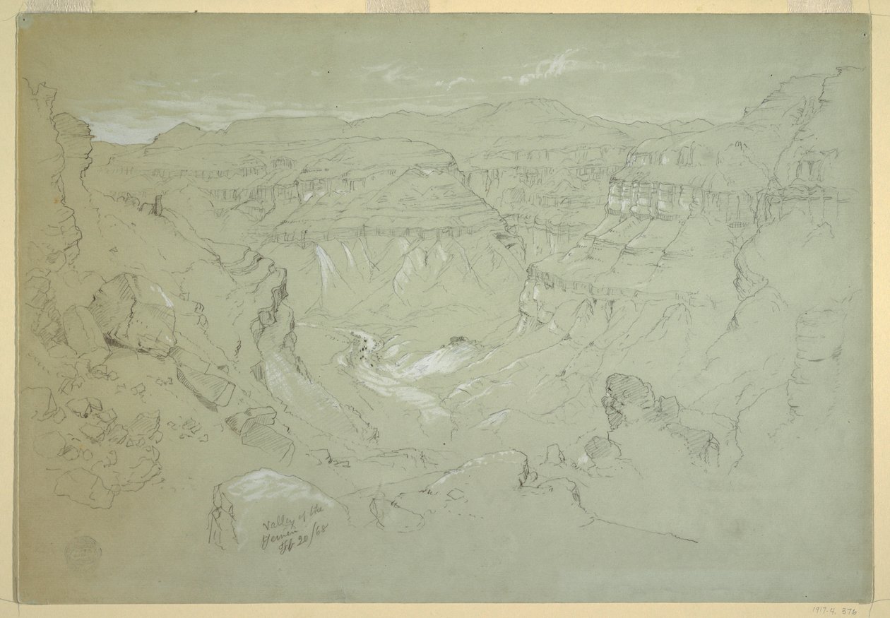 Ritning, El Yemens dal, 20 februari 1868 av Frederic Edwin Church