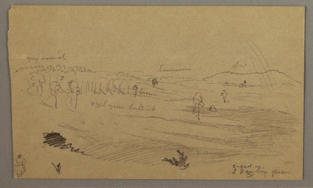 Teckning, Valley, regnbåge, möjligen 1865-66 av Frederic Edwin Church