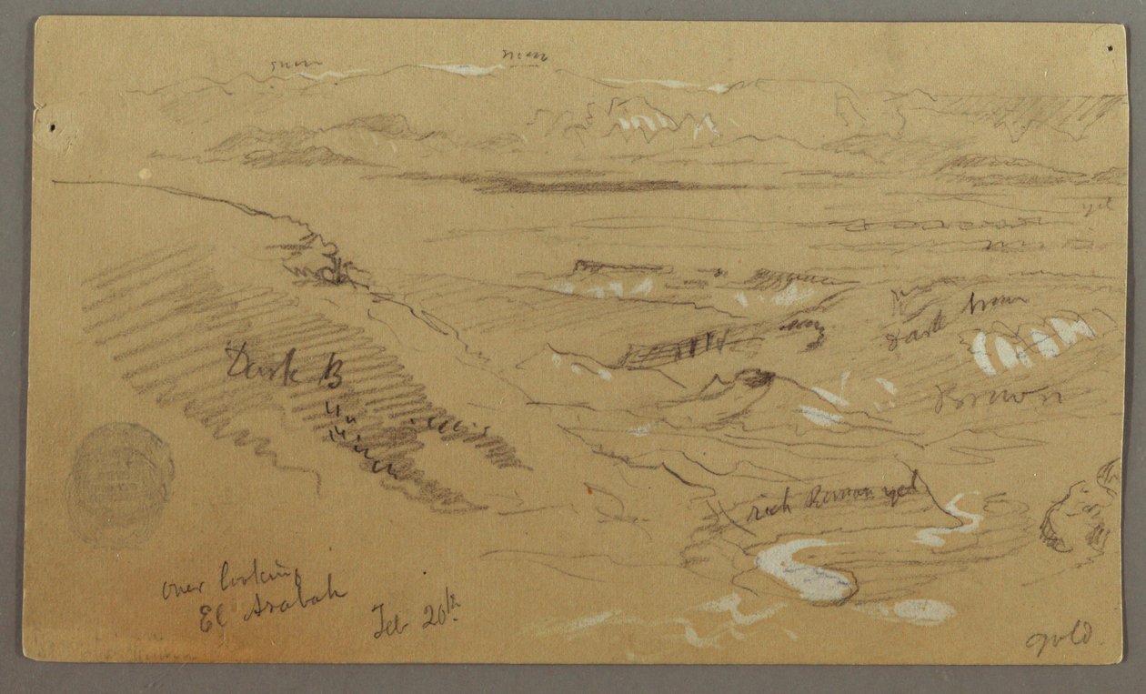 Teckning, Vy över Wady el-Arabah, 20 februari, möjligen 1868 av Frederic Edwin Church