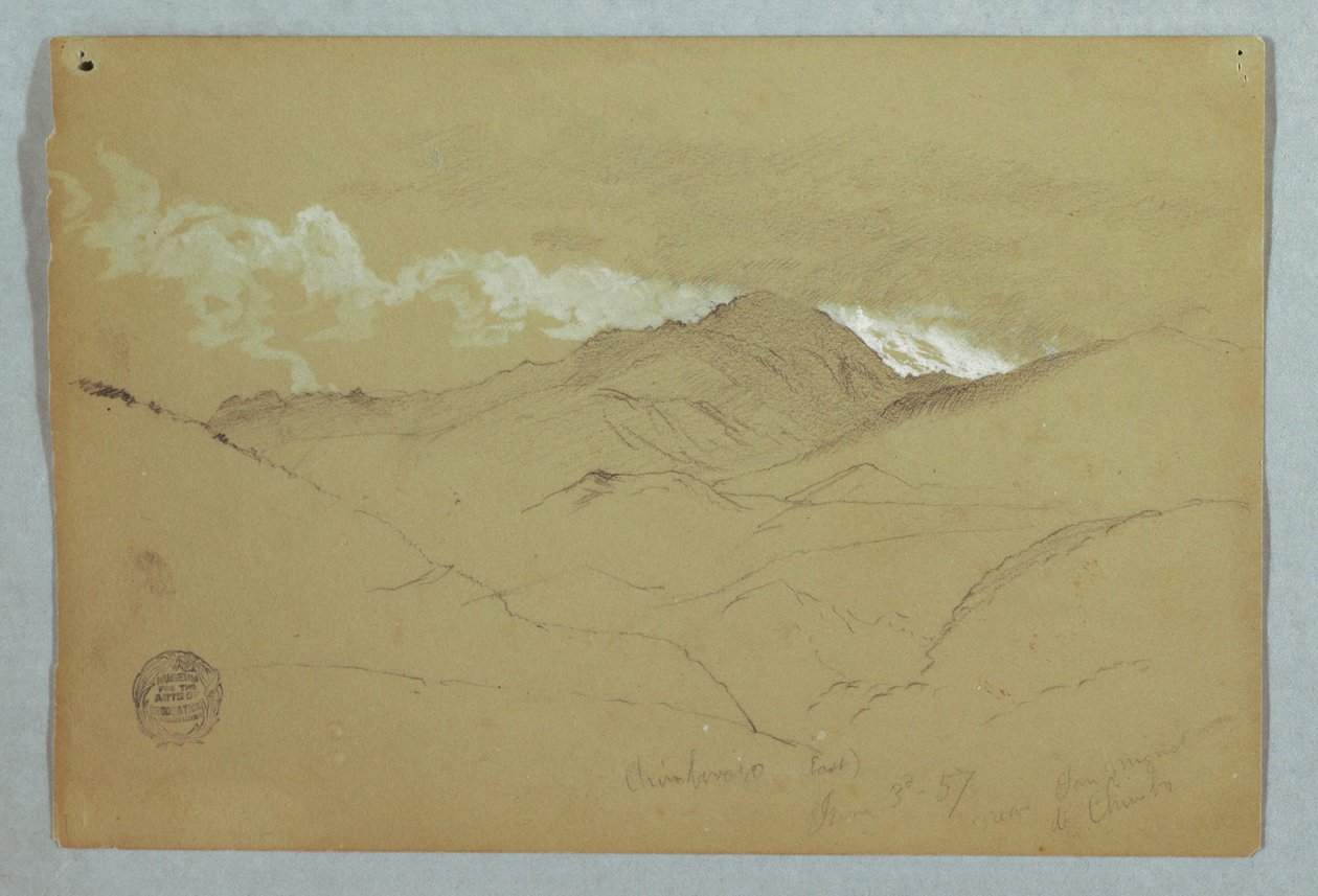 Teckning, Vy från öster över berget Chimborazo, Ecuador, 3 juni 1857 av Frederic Edwin Church