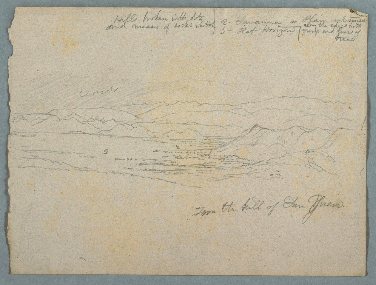 Teckning, Utsikt från San Juans kulle, troligen Colombia, 1853 av Frederic Edwin Church