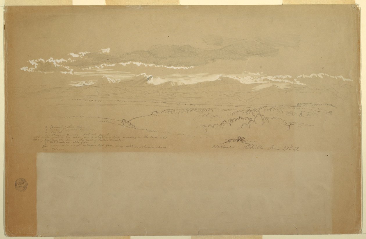 Teckning, Vy över bergskedja, Ecuador, 27 juni 1857 av Frederic Edwin Church