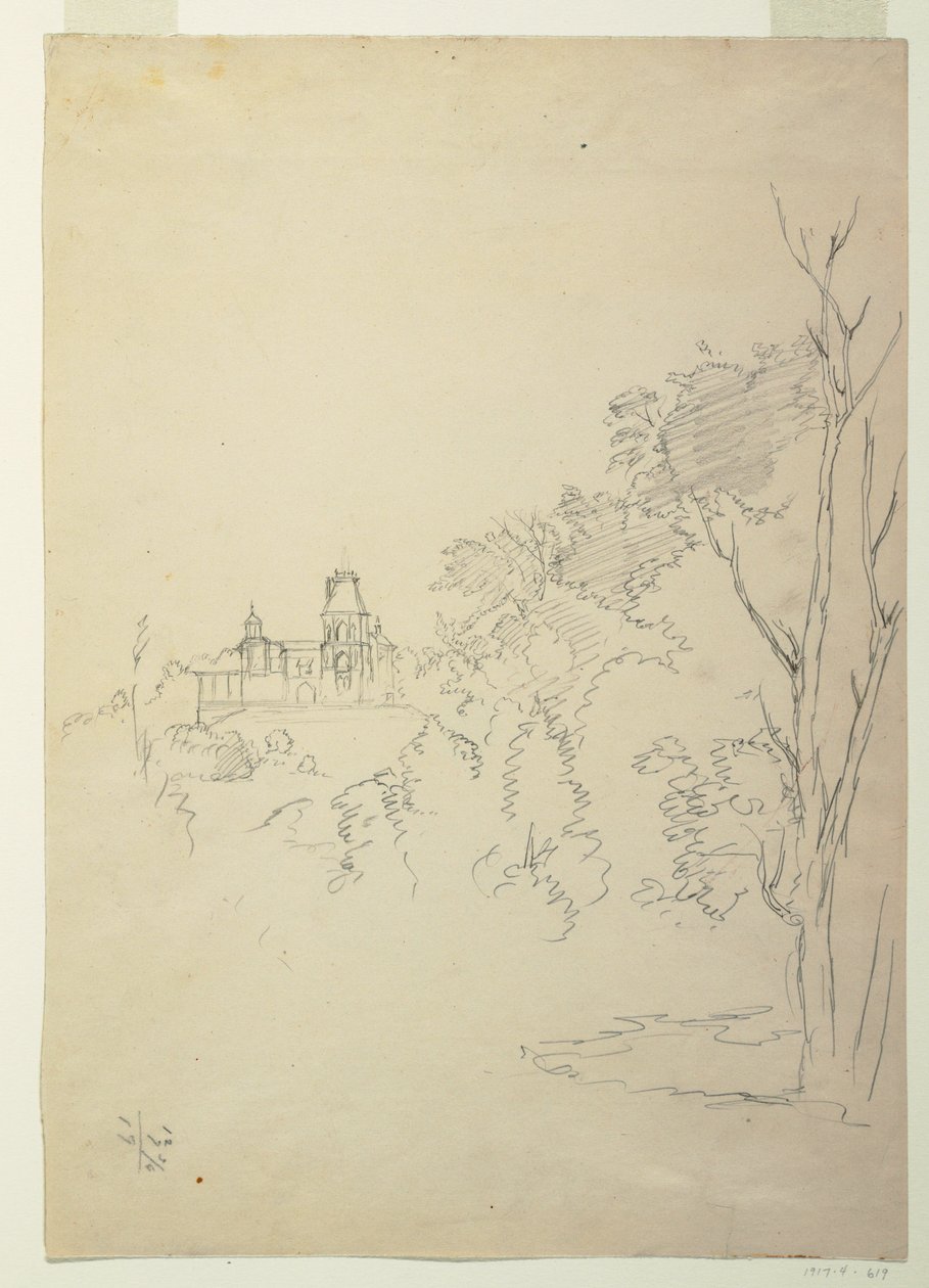 Teckning, utsikt över Olana, konstnärens hem, Hudson, New York, ca 1872 av Frederic Edwin Church