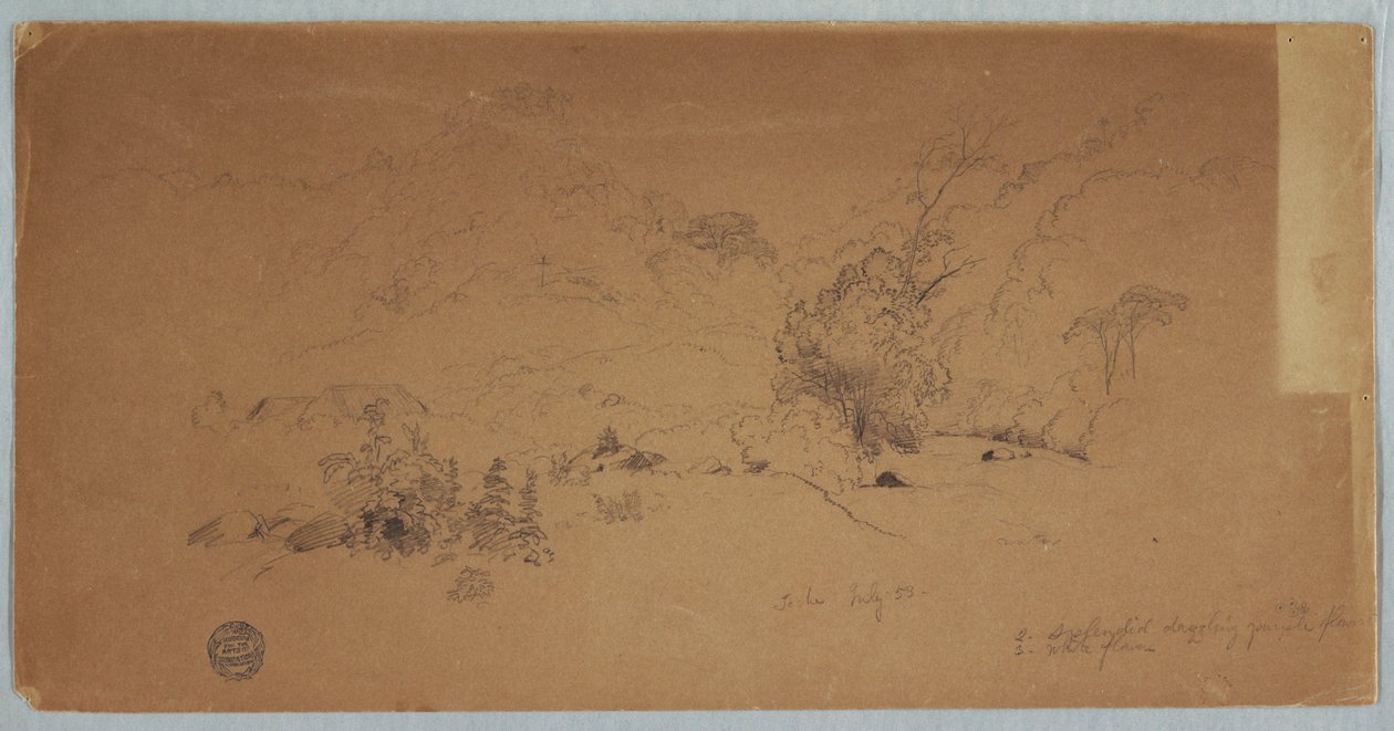 Teckning, utsikt över Toche, Colombia, juli 1853 av Frederic Edwin Church