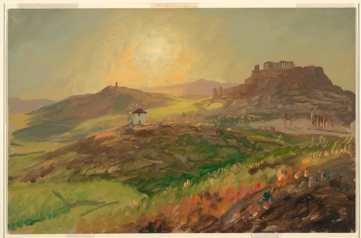 Teckning, utsikt över Akropolis, Aten, april 1869 av Frederic Edwin Church