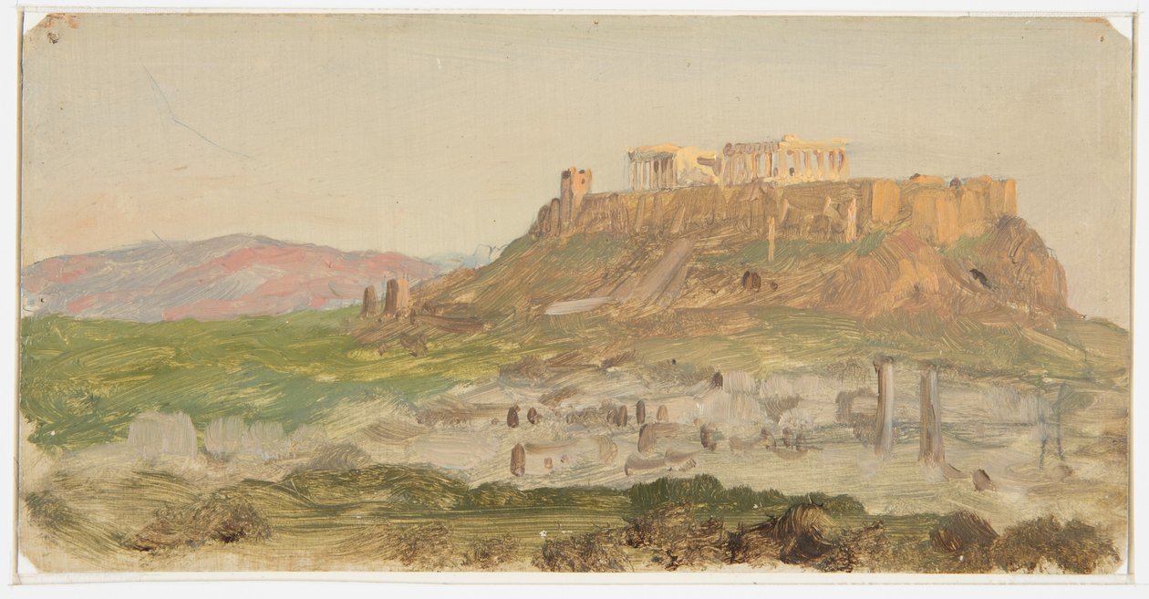 Teckning, vy över Akropolis från söder, Aten, april 1869 av Frederic Edwin Church