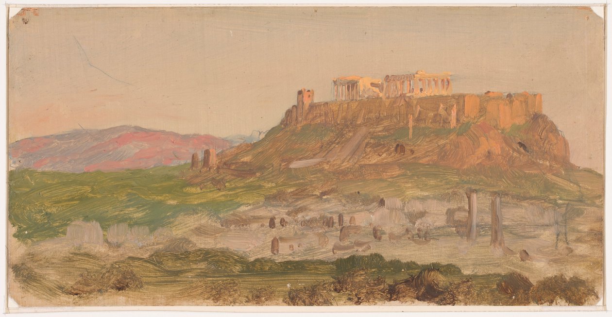 Teckning, vy över Akropolis från söder, Aten, april 1869 av Frederic Edwin Church