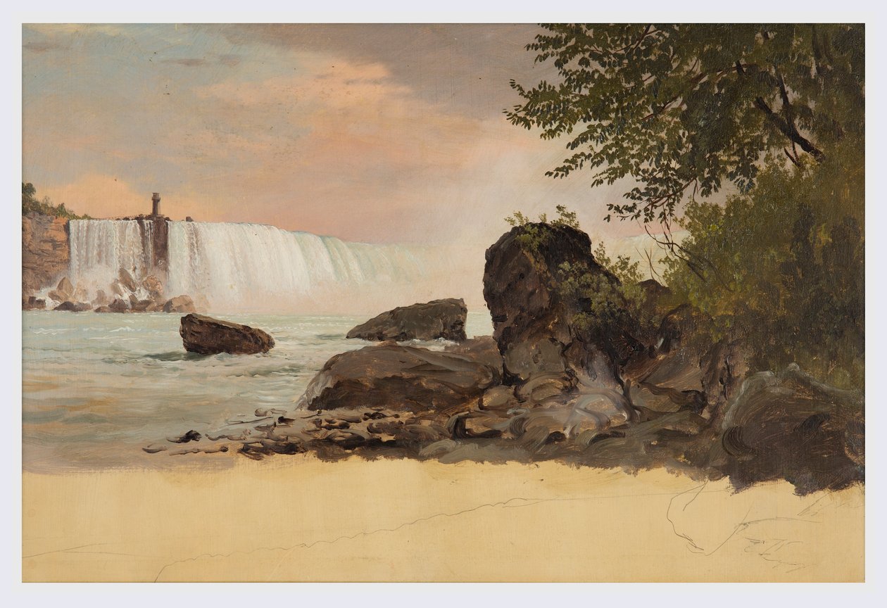 Teckning, Vy över Canadian Falls och Goat Island, september eller oktober 1856 av Frederic Edwin Church