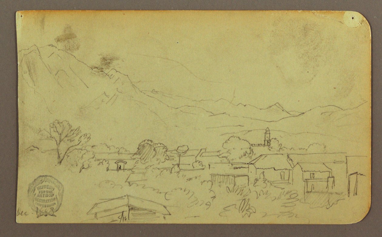 Teckning, By; Verso:Hilltop, december 1883 av Frederic Edwin Church