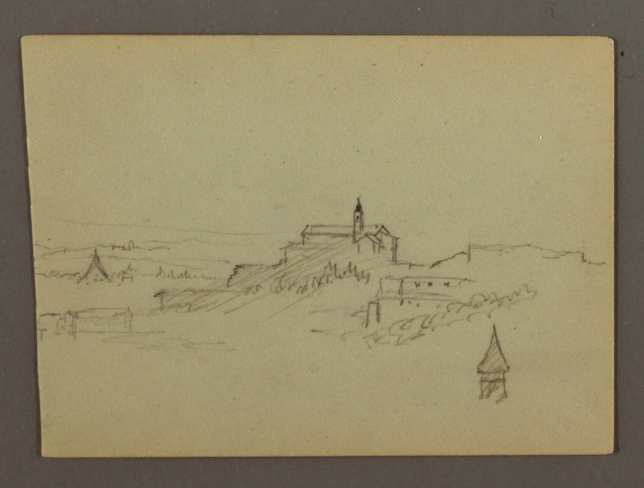 Teckning, Village on Hilltop, möjligen 1868-69 av Frederic Edwin Church