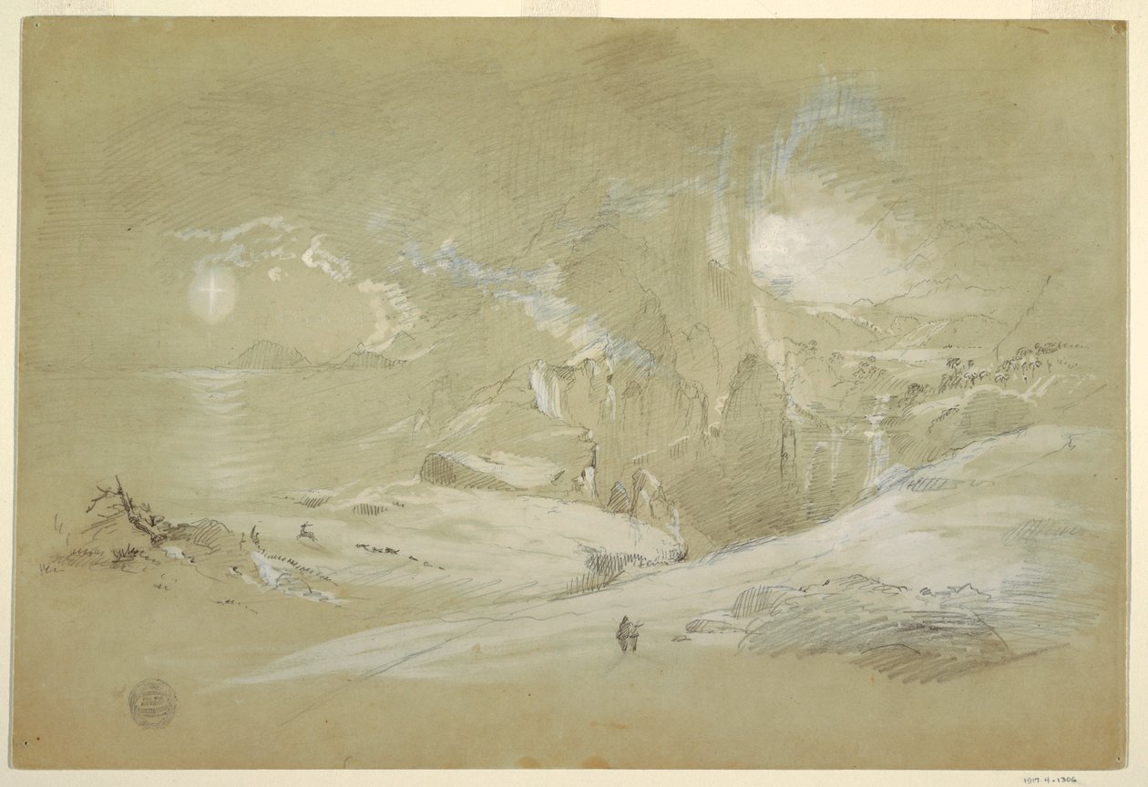 Teckning, Korsets vision, Landskap med ett fenomen, september 1868 av Frederic Edwin Church