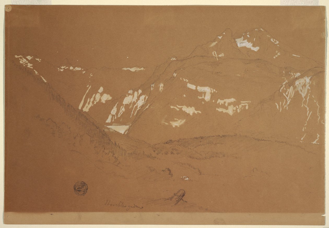 Ritning, Watxmann, Königssee och Schoenfeld Spitze..., juni-juli 1868 av Frederic Edwin Church
