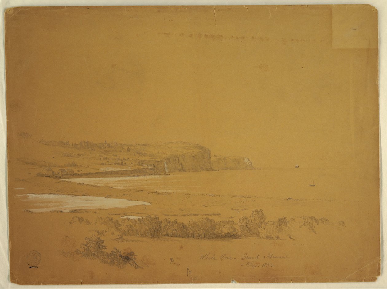 Teckning, Whale Cove, Grand Manan Island, Kanada, september 1851 av Frederic Edwin Church