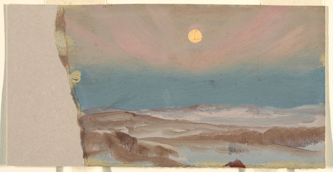 Teckning, Vinterlandskap med fullmåne, 1870-80 av Frederic Edwin Church
