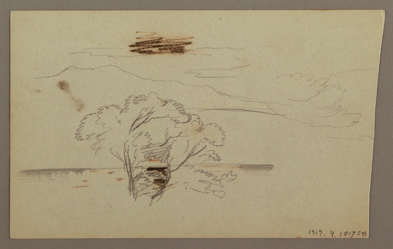 Teckning, Trädbevuxen sluttning, bergslandskap, 1863 av Frederic Edwin Church