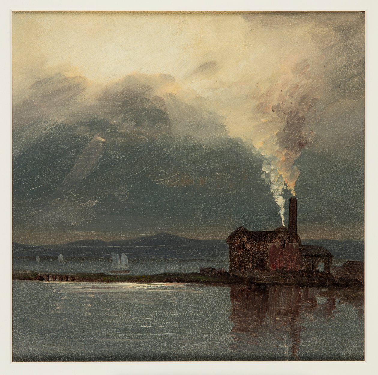 Hudson River med Factory av Moonlight av Frederic Edwin Church