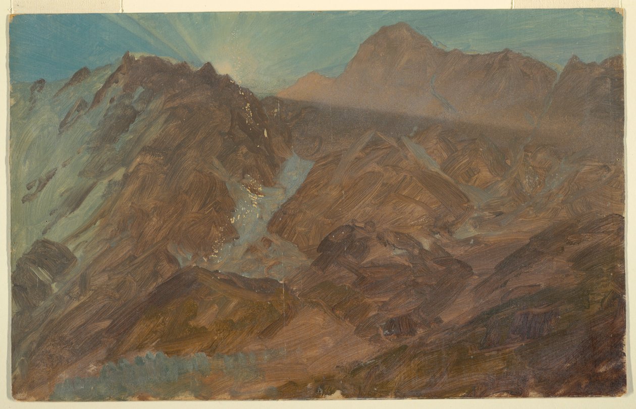 Toppar och glaciär vid soluppgången, Bernese Alperna, Schweiz av Frederic Edwin Church