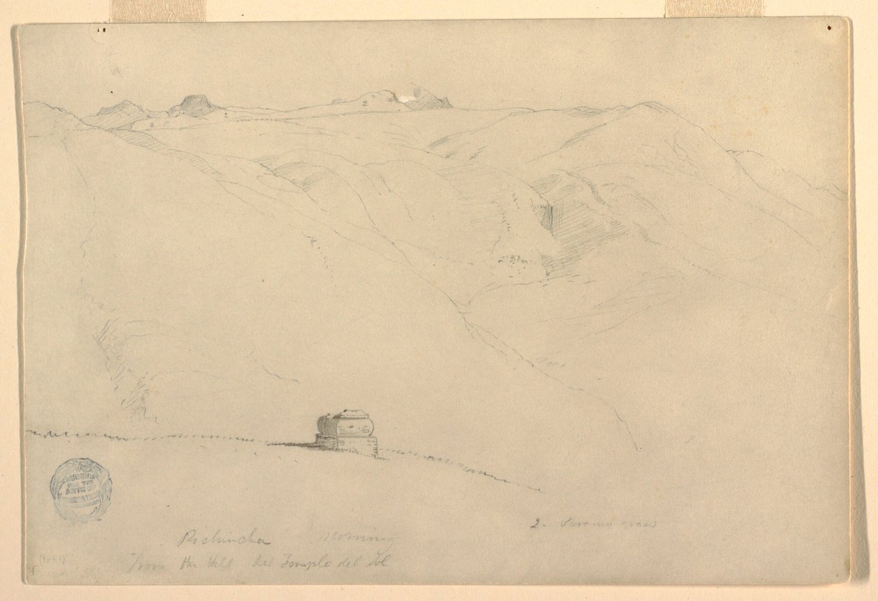 Pichincha, Morgon, från solens tempel, Quito, Ecuador, juni 1857 av Frederic Edwin Church