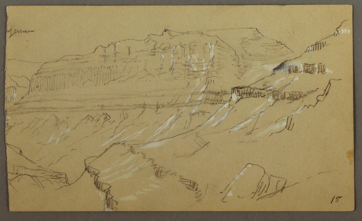 Höger del av en skiss av El Yemen Valley, Arabien: Avlägsen vy av Frederic Edwin Church