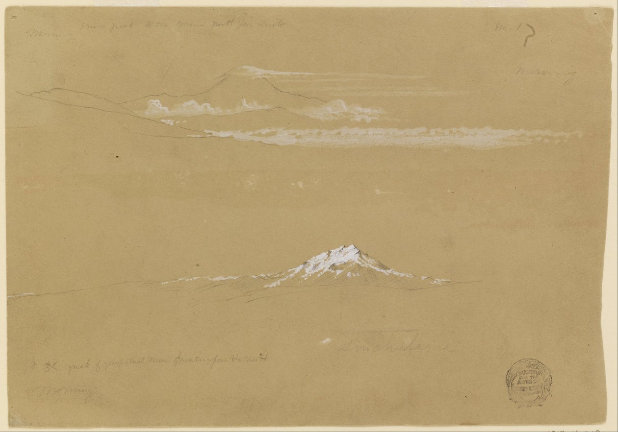 Sincholagua, morgon, från soltemplet, Quito av Frederic Edwin Church