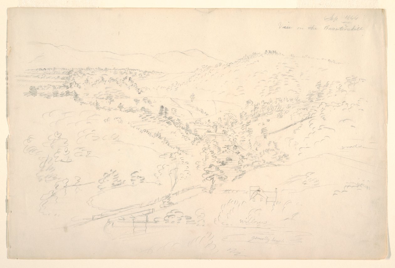 Skiss av ett Catskill-landskap (vy över Kaanterkill) av Frederic Edwin Church