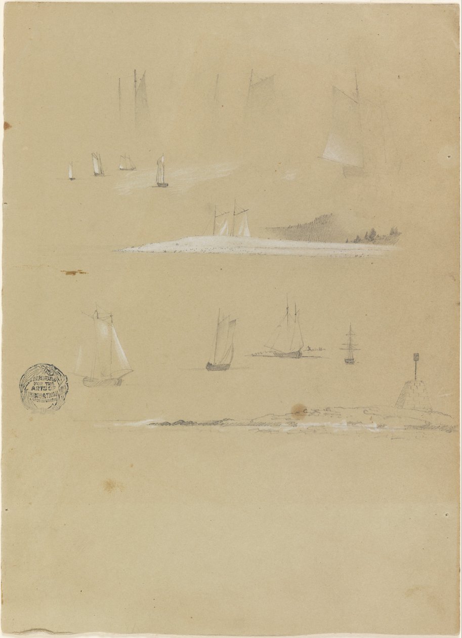 Studier av segelfartyg och kustlandskap av Frederic Edwin Church