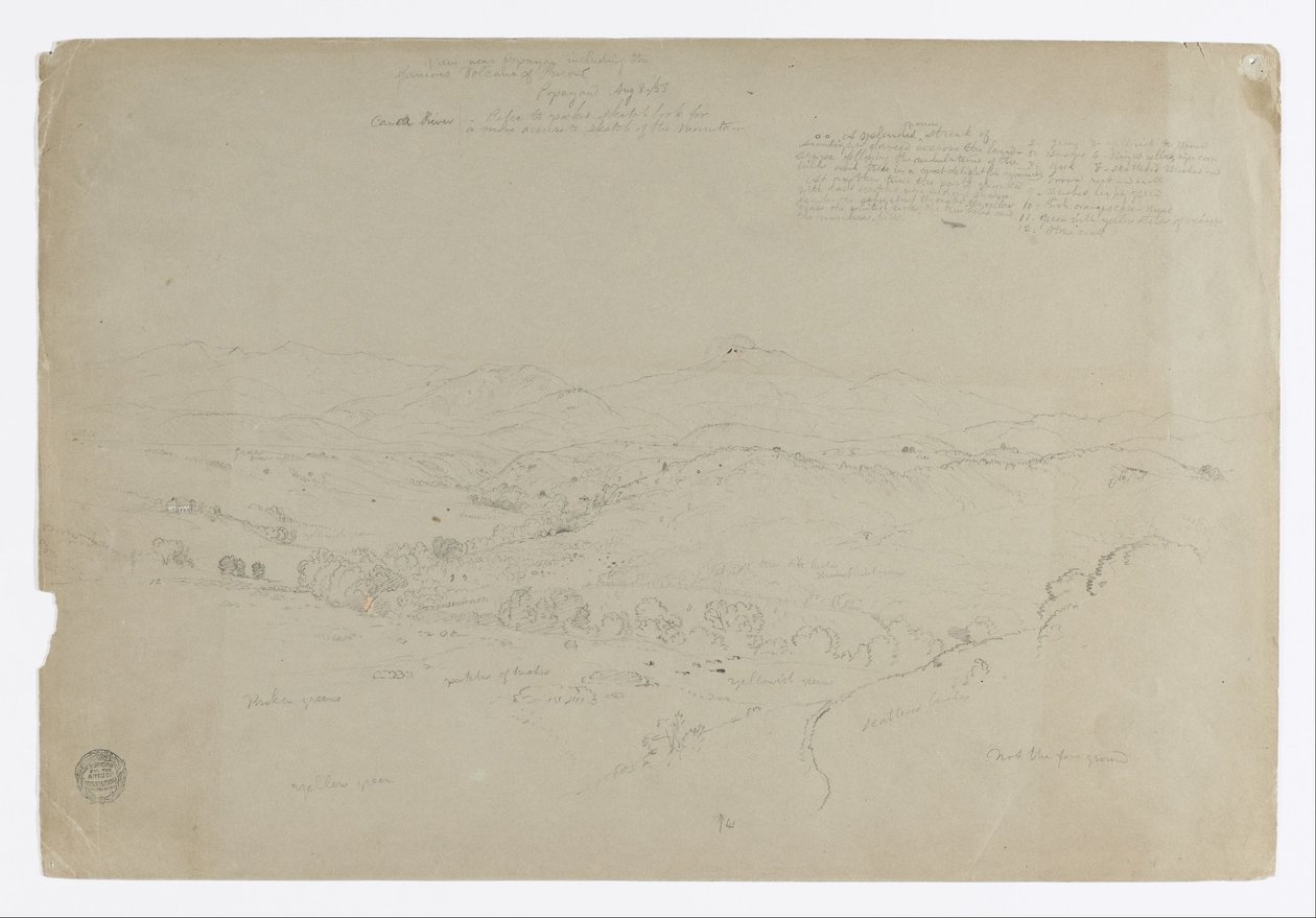 Studie. Landskap med berget Puresé. Skiss. Landskap av Frederic Edwin Church