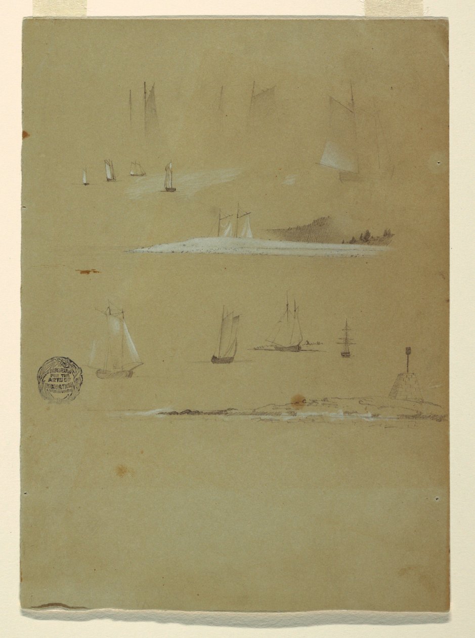 Studie av Schooners och Beacon Day Marker av Frederic Edwin Church