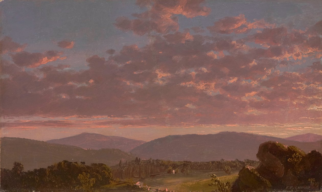 Skymning i Catskills 1849 (Olja på papp) av Frederic Edwin Church