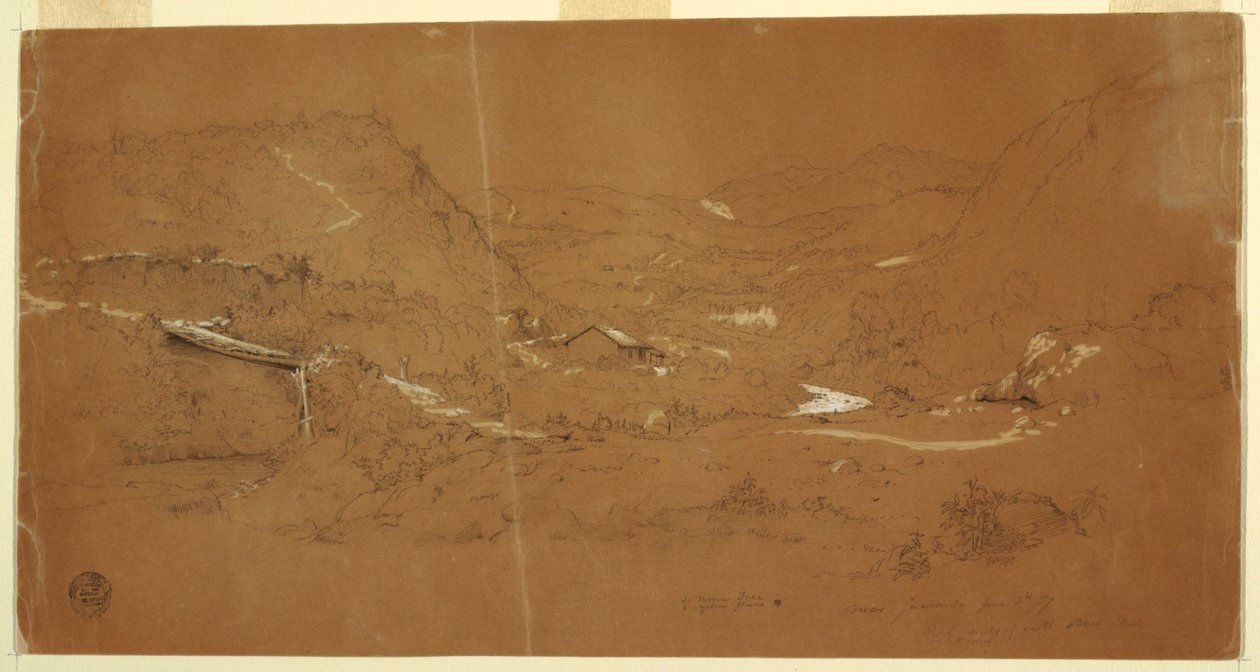 Dal med en bro och hus, nära Guaranda, Ecuador av Frederic Edwin Church