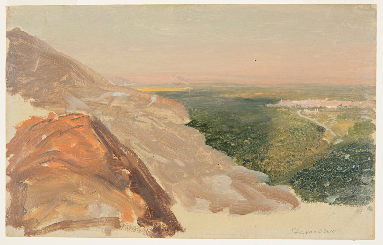 Utsikt över en slätt med Damaskus, Syrien, från bergen. av Frederic Edwin Church