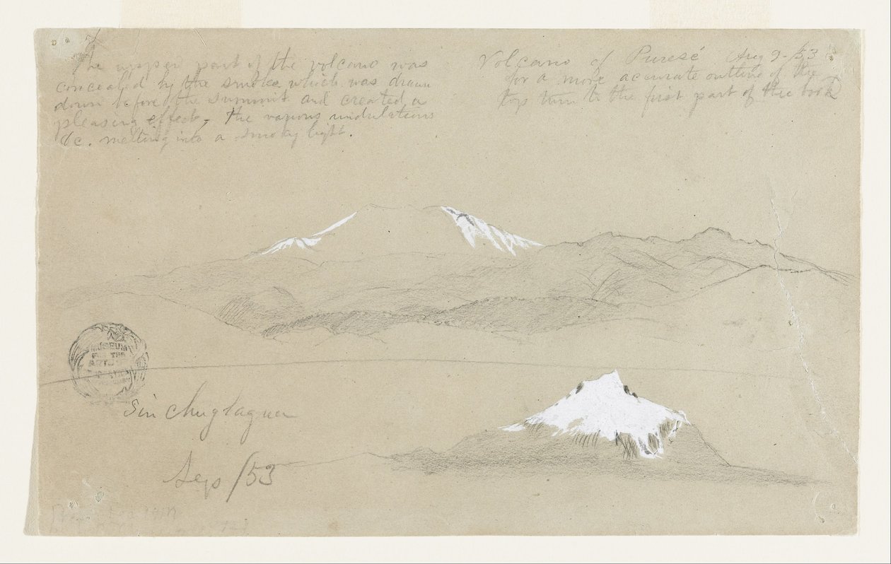 Utsikt över vulkanen Puresé, Colombia och Mt. Sincholagua, Ecuador av Frederic Edwin Church