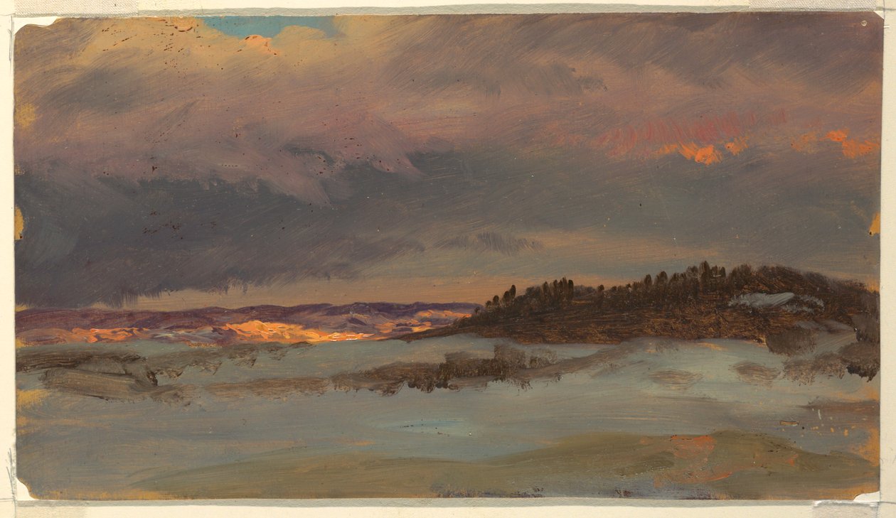Vinterlandskap med Blue Hill vid solnedgången, Hudson, New York av Frederic Edwin Church