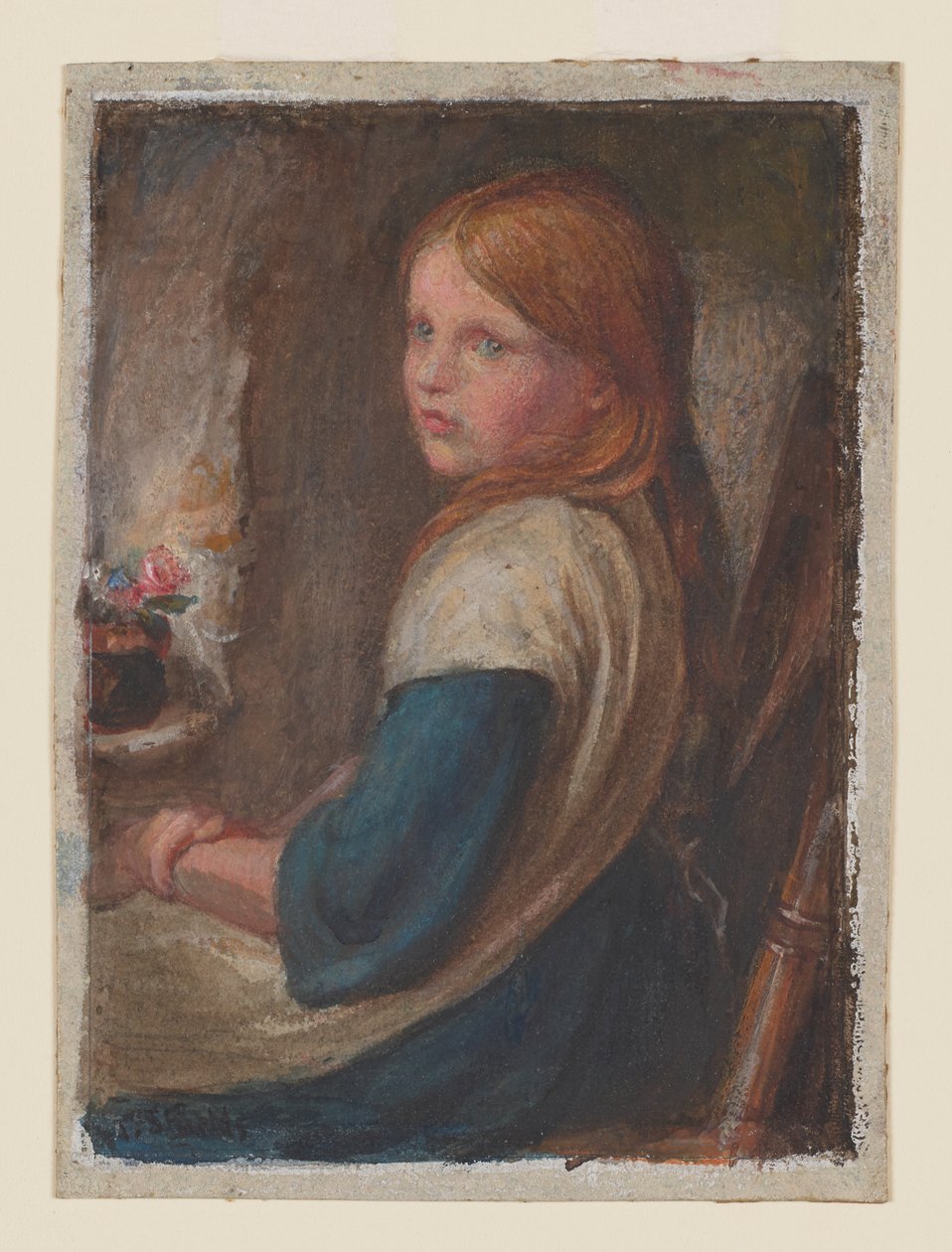 Study Of A Young Girl Seated, ca 1870 (akvarell, gouache och gummi arabiska på papper) av Frederic James Shields