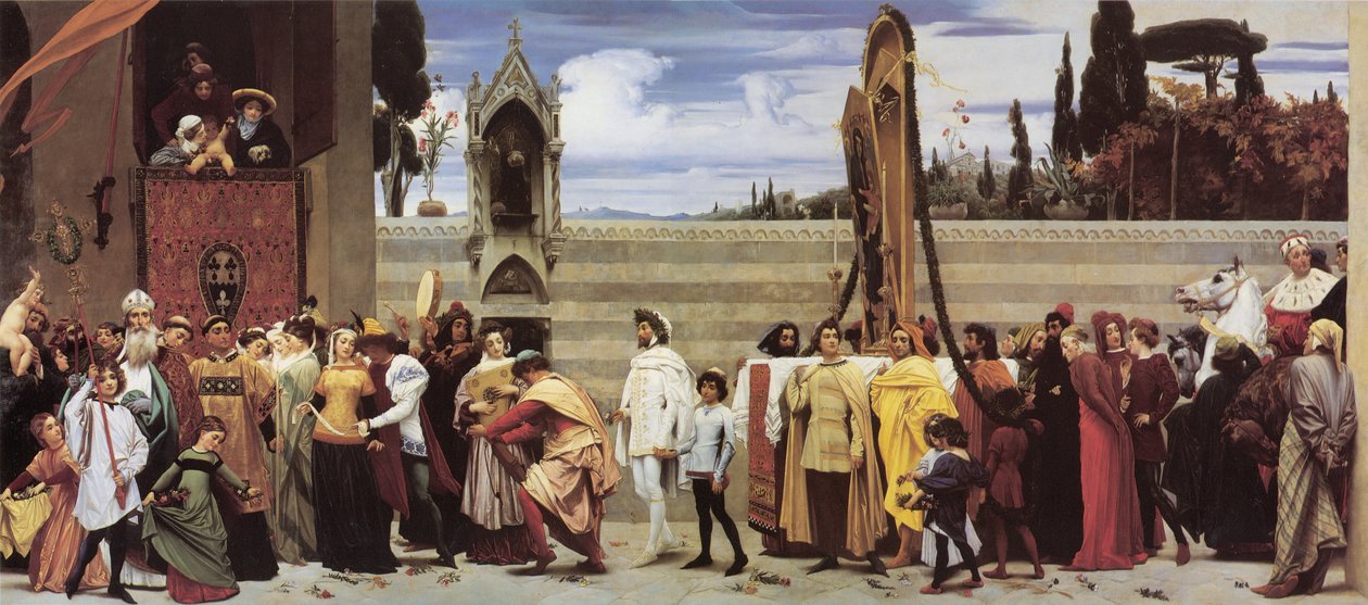 Cimabues hyllade madonna bärs i procession genom Florens gator av Frederic Leighton