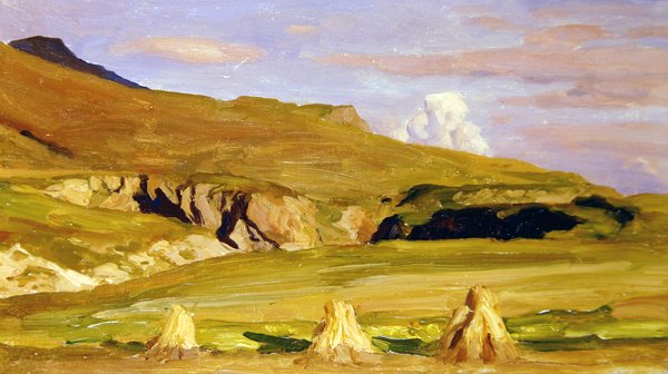 Majsfält (olja på panel) av Frederic Leighton