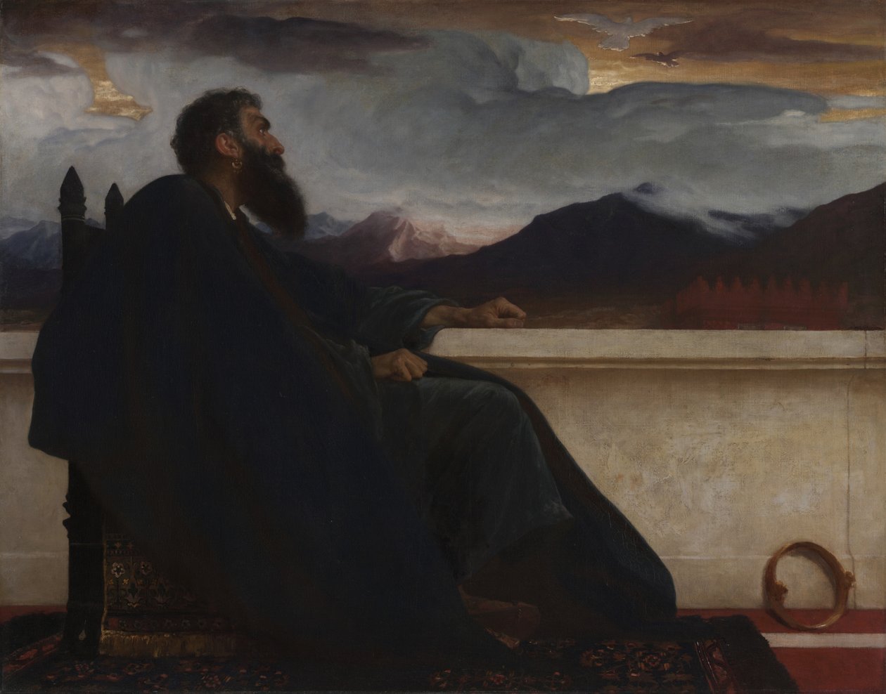 David: "Åh, att jag hade vingar som en duva! För då skulle jag flyga bort och vara i vila." Psalm 55:6, 1865 av Frederic Leighton