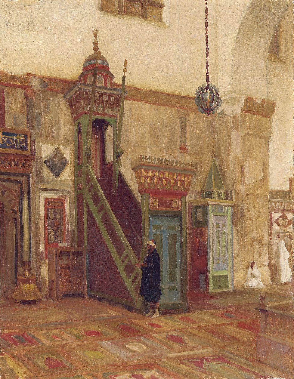 Interiör av en moské i Mimbar av den stora moskén i Damaskus av Frederic Leighton