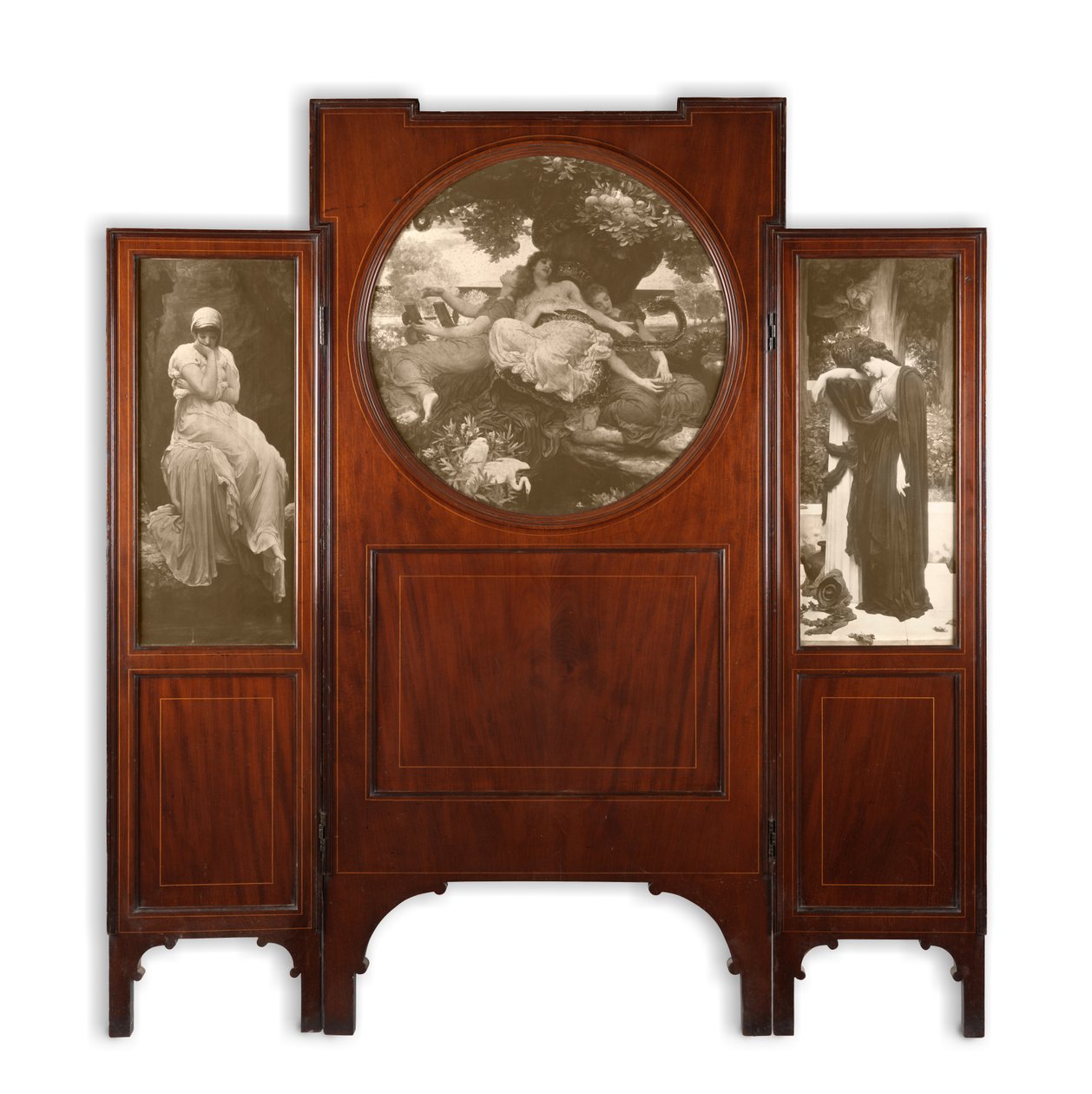 Trefaldig mahognyskärm med tryckinlägg (trefaldig mahognyskärm) av Frederic Leighton