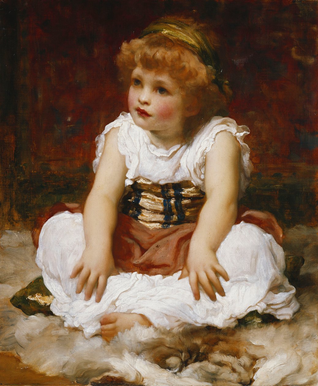Porträtt av en flicka som sitter på en matta, av Frederic Leighton