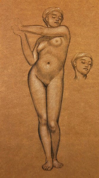 Studie för spansk flicka (kol & vit förhöjning på papper) av Frederic Leighton