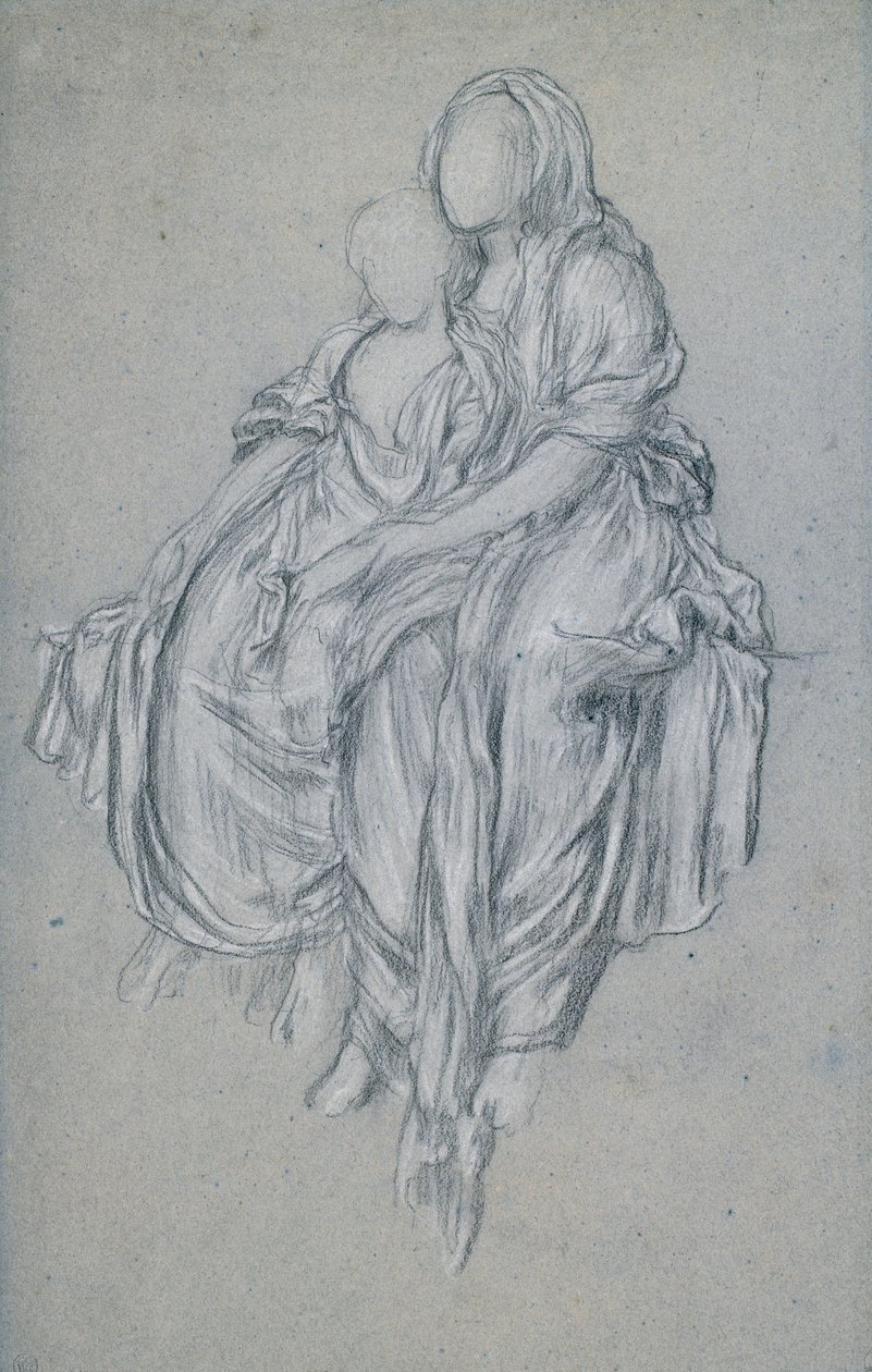 Study for The Daphnephoria, c.1876 (svartvit krita på blått papper) av Frederic Leighton