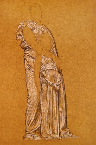 Studera för dansen (svartvit krita på papper) av Frederic Leighton
