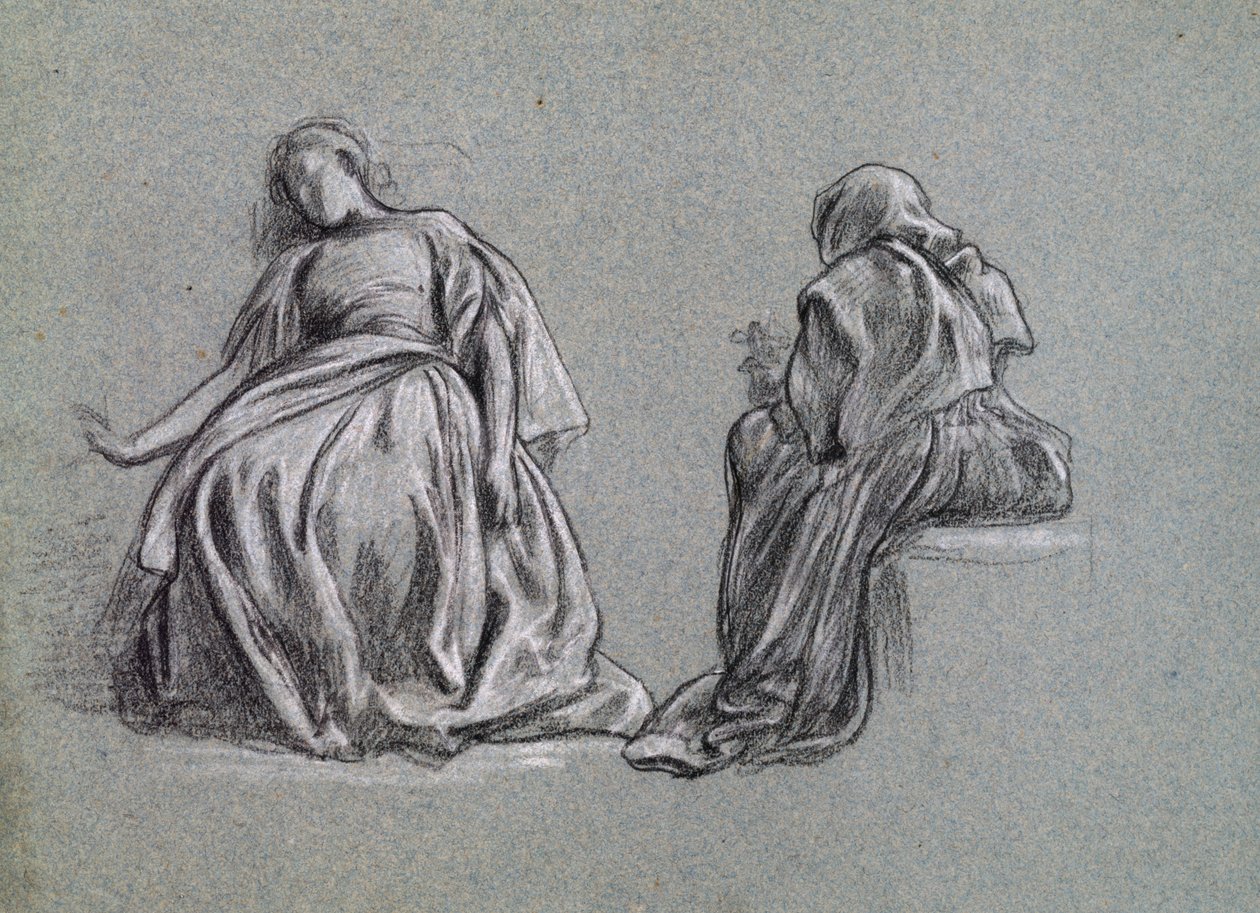 Tessa hemma (för George Eliots Romola), 1863 (svartvit krita på papper) av Frederic Leighton