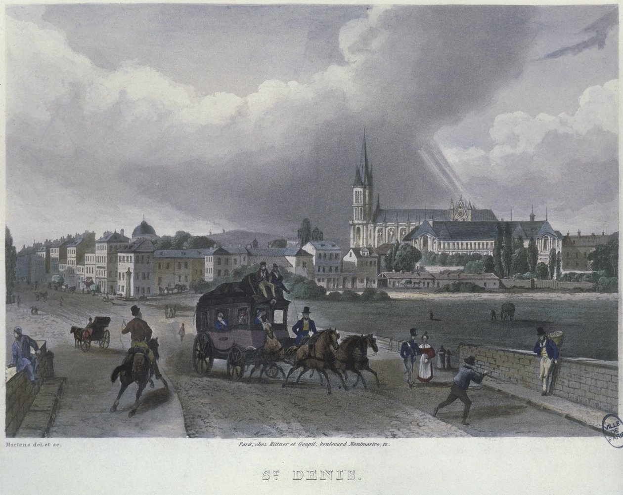 Staden St. Denis, graverad av Frederic Martens (1809-75) 1832 (färgstick) av Frederic Martens