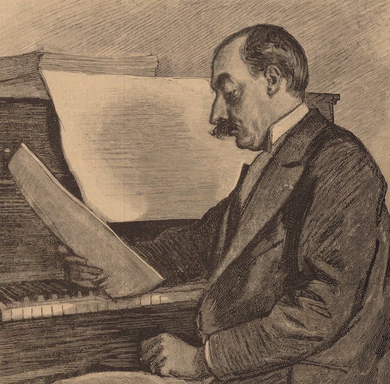 Porträtt av pianisten och kompositören André Messager 1853-1929, 1891. av Frederic Regamey