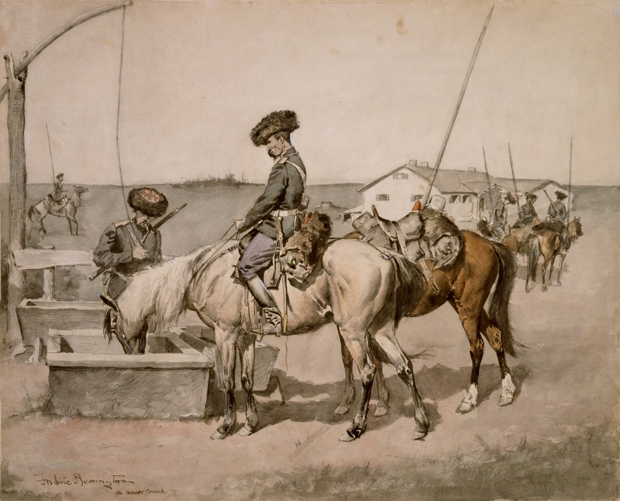 An Amoor Cossack (Cossack of the Amoors) 1892-94 (wc och penna och bläck på papper) av Frederic Remington