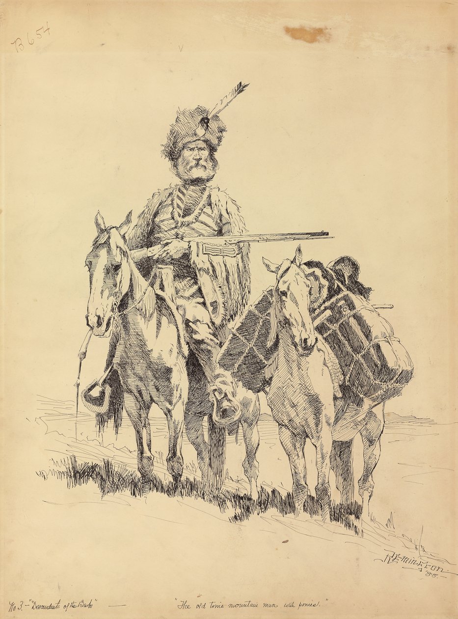 En gammal bergsman med sina ponnyer, 1888 av Frederic Remington