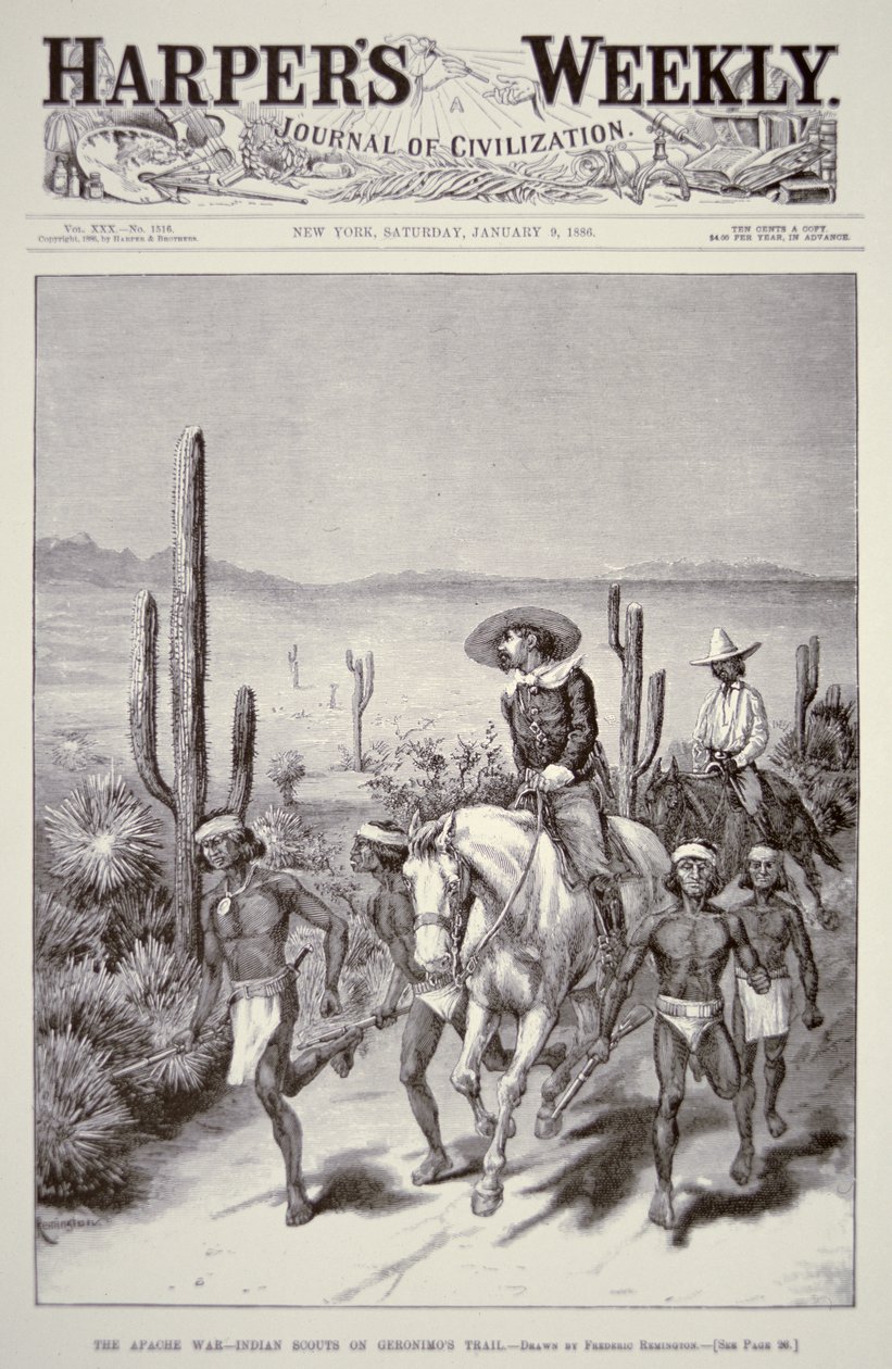 Apachescouterna leder armépatrullen på jakt efter Geronimo (1829-1909) från 