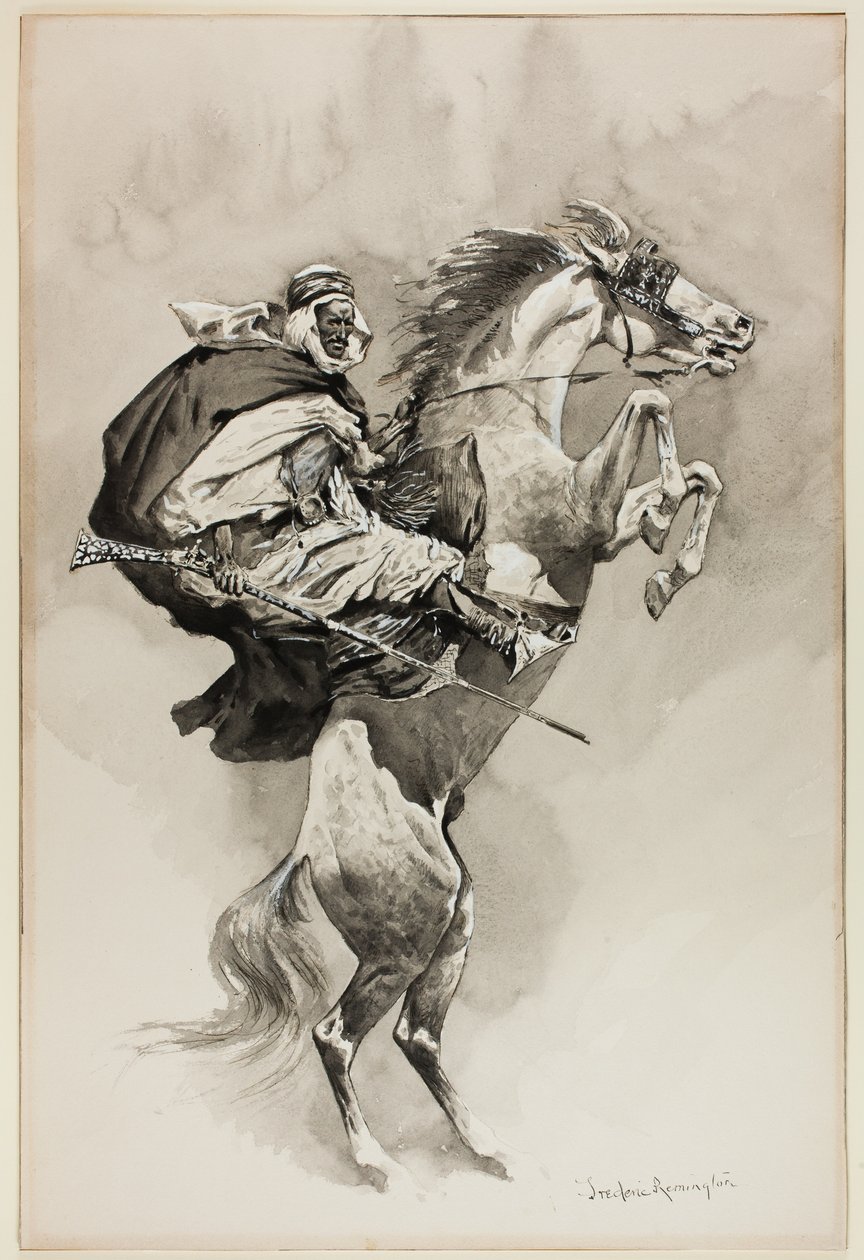 "As They Threw their Animals Back upon their Haunches", illustration till An Arabian Day and Night, i Harper
